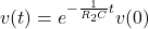 \begin{equation*} \displaystyle{v(t)=e^{-\frac{1}{R_2C}t}v(0)} \end{equation*}