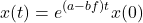 \begin{eqnarray*} x(t)=e^{(a-bf)t}x(0) \end{eqnarray*}