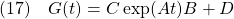 \displaystyle{(17)\quad G(t)=C\exp(At)B+D }