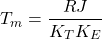 \begin{equation*} T_m=\frac{RJ}{K_TK_E} \end{equation*}