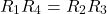 \begin{equation*} R_1R_4=R_2R_3 \end{equation*}