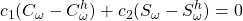 \displaystyle{c_1(C_{\omega}-C^h_{\omega})+c_2(S_{\omega}-S^h_{\omega})=0}