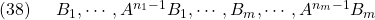 \displaystyle{(38)\quad \begin{array}{l} B_1,\cdots,A^{n_1-1}B_1,\cdots,B_m,\cdots,A^{n_m-1}B_m \end{array} }