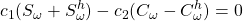 \displaystyle{c_1(S_{\omega}+S^h_{\omega})-c_2(C_{\omega}-C^h_{\omega})=0}