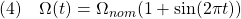 \displaystyle{(4)\quad \Omega(t)=\Omega_{nom}(1+\sin(2\pi t)) }