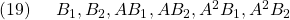 \displaystyle{(19)\quad \begin{array}{l} B_1,B_2,AB_1,AB_2,A^2B_1,A^2B_2 \end{array} }