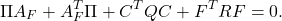 \begin{eqnarray*} \Pi A_F+A_F^T\Pi+C^TQC+F^TRF=0. \end{eqnarray*}