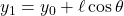 y_1=y_0+\ell\cos\theta