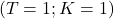 \quad(T=1; K=1)