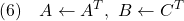 \displaystyle{(6)\quad A\leftarrow A^T,\ B\leftarrow C^T}